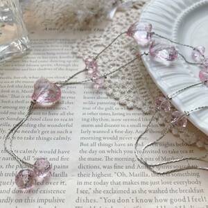  прекрасный товар длинный колье розовый Heart crystal серебряный высота видно *vintage jewelry accessories 0959
