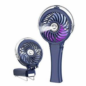 【在庫処分】HandFan ハンディファンミスト 携帯扇風機 手持ち扇風機 ハンディー扇風機 七色LED付き ミスト付き 手持ち/卓上両用