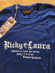 レトロ　1980年代製 送料込■Ricky Laura 半袖プリントTシャツ　フロッキープリント　　ネイビー　小さめM