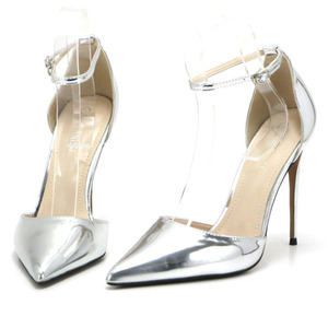  new goods large size pumps silver 26cm 131483-42 enamel style ankle strap separate high heel 