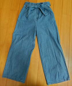  have on 2 times *LOWRYS FARM( Lowrys Farm )* Denim wide pants light color F summer Denim thin waist ribbon attaching 