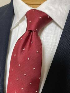 [ beautiful goods ]GIORGIO ARMANI red dot pattern necktie large . approximately 8.5cm Italy made joru geo Armani 