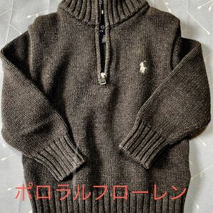 美品】ポロラルフローレン POLO ジップアップニット 綿100 ポニー カーディガン キッズ 子供 濃灰 濃グレー