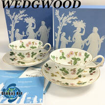 ★D05285【未使用保管品】WEDGWOOD ウェッジウッド/金彩/カップ&ソーサー/ワイルドストロベリー/箱付/まとめて/計2点セット_画像1