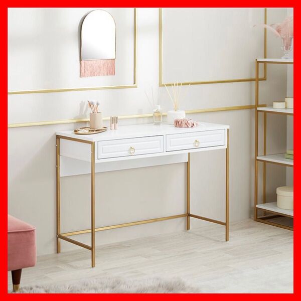 デスク 机 コンソールデスク ワークデスク PCデスク パソコンデスク ドレッサー メイク台 学習机 勉強机 ホワイト ゴールド
