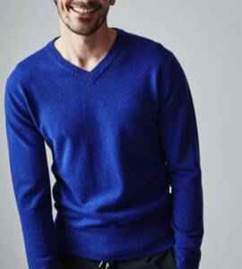 AKM BABY CASHMERE HAND STITCH V-NECK -BLUE- カシミヤニット ブルー 定価55,000円