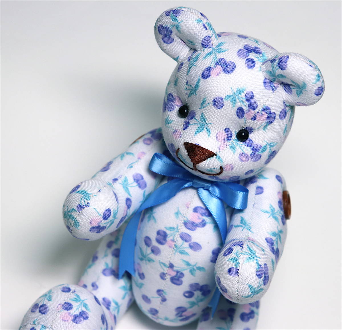 [수제] 체리 블루 라이트 블루 테디베어 수제 곰 인형 새상품 미사용, 테디 베어, 일반적인 테디베어, 몸길이 10cm~30cm