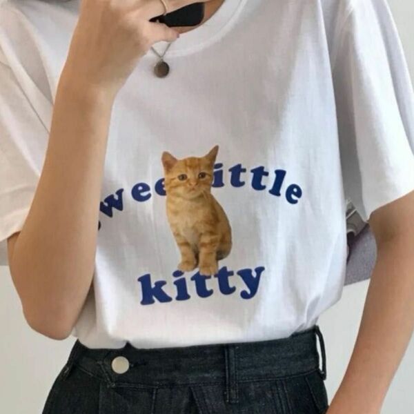 【新品未使用】シンプル　猫　Tシャツ ドロップショルダー