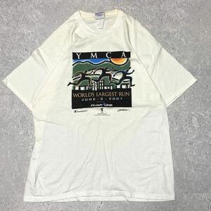 Champion チャンピオン メキシコ製 00s 2001年 YMCA イベント アートプリント スポンサー 企業物 白tee ホワイト Tシャツ 半袖 XLサイズ