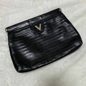 【3-83】VALENTINO マリオ ヴァレンティノ PVC ロゴ型押し セカンドバッグ クラッチバッグ マルチケース ブラック 黒 イタリア製 メンズ