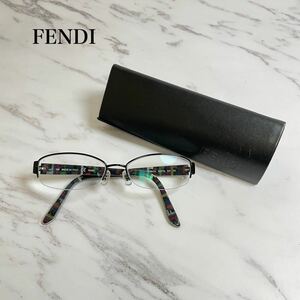 【321】フェンディ FENDI ケース付き 度付き 度入りメガネ めがね 眼鏡 アイウェア メタル フレーム スリム オーバル スクエア ブラック 黒