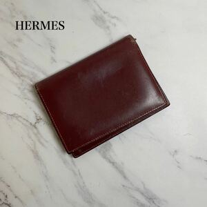 【318】エルメス HERMS ご銭入れ 小銭入れ コインケース ミニ財布 二つ折り財布 ミニウォレット レザー 本革 ボルドー 赤紫 フランス製