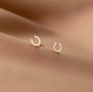 563 Gold hose shoe earrings s925 cz diamond Korea horseshoe shape jewelry accessory wedding wedding casual zirconia 