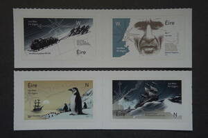 外国切手：アイルランド切手 「南極探検」4種完（2種連刷×2） 未使用