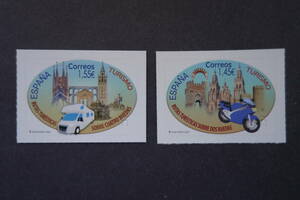 外国切手：スペイン切手 「観光」（四輪車と二輪車）2種完 未使用