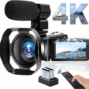 ビデオカメラ 4KYouTubeカメラ48MP 60FPS WIFI機能デジタルビデオカメラ ウェブカメラ用 HDMI出力 IRナイトビジョン予備バッテリー