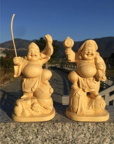 高品質 新品 恵比寿 大黒天 二体セット 七福神 木彫 縁起物 置物 仏教