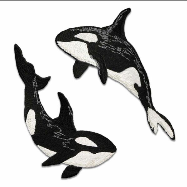 2枚入りデカイ虎クジラ虎鯨刺繍アイロンワッペン
