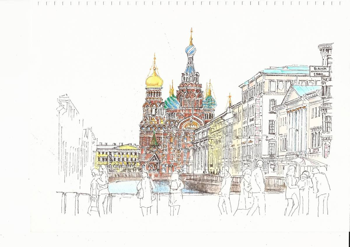 विश्व धरोहर सिटीस्केप/पीटर्सबर्ग, स्पिल्ड ब्लड पर रूस चर्च II F4 जलरंग पेंटिंग/मूल पेंटिंग, चित्रकारी, आबरंग, प्रकृति, परिदृश्य चित्रकला