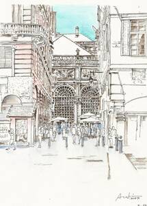 世界遺産の街並み・イタリア・『ジェノバ旧市街』・水彩画・F4原画