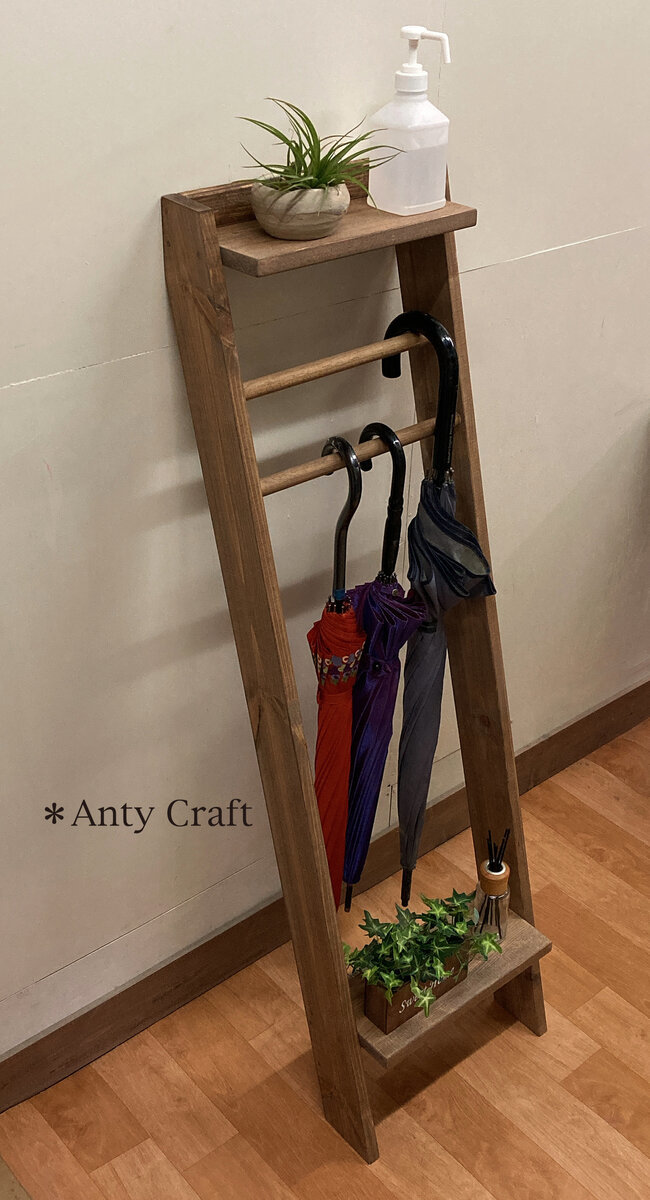 [SALE] Ladder type umbrella rack (with decorative shelf) Umbrella stand Width 35cm UN/UN Finished product, handmade works, furniture, Chair, shelf, bookshelf, shelf