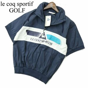 【新品 未使用】 le coq sportif ルコック スポルティフ ロゴ★ 半袖 ハーフジップ トレーナー シャツ Sz.M　メンズ 紺　A3T04550_4#A