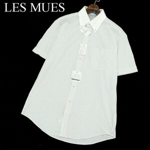 【新品 未使用】 LES MUES レミュー 春夏 切替 ストライプ★ 半袖 シャツ ワイシャツ Sz.L　メンズ ビジカジ 　A3T05796_5#A