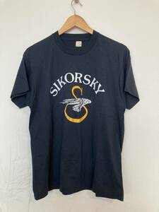 ★80s ビンテージ SIKORSKY シコルスキー Tシャツ USA製 L ブラック スクリーンスターズ 航空機 ヘリコプター 企業 ミリタリー