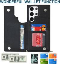 ブラック RFID機能 手帳型 上質 PUレザー 肩 首 斜め ショルダー 取り外し可 Galaxy S23 Ultra 財布型 スタンド カード収納 ケース カバー_画像5