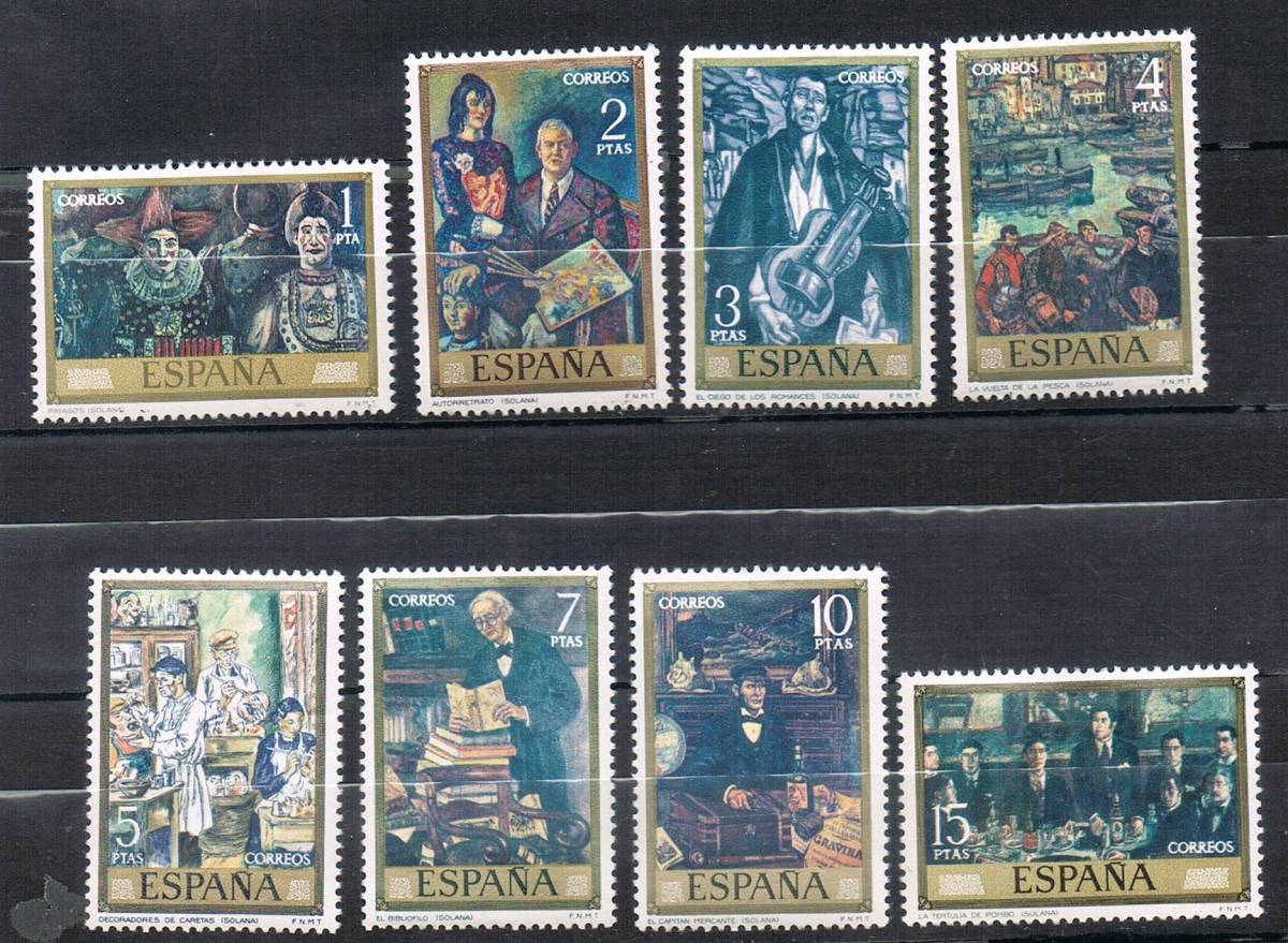 Very beautiful stamp [Spain] Issued in 1972 Topical (painting) José Gutierrez Solana painting 8 types complete Single piece Unused NH Adhesive, antique, collection, stamp, postcard, Europe