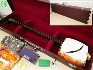 #14) length . shamisen small .tochi. tree two book@ groove gold small three tsu..... Japanese cedar trunk hard case attaching!! length . shamisen stringed instruments traditional Japanese musical instrument [ necessary repair goods ]