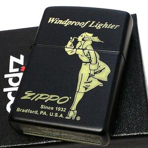 ジッポ ライター ウィンディガールー 黒金 ZIPPO マットブラック WINDY GIRL 艶消し黒 かわいい ロゴ メンズ