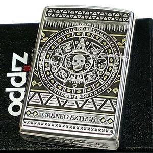 ZIPPO アステカンスカル 石盤 骸骨 十字架 ジッポ ライター シルバーイブシ 彫刻 両面加工 クロス ドクロ メンズ ギフト