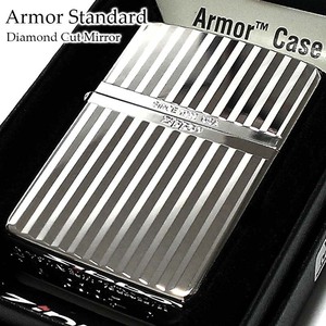 ZIPPO ライター アーマー スタンダード ダイヤカット 鏡面シルバー ジッポ 両面加工 彫刻 かっこいい 重厚 おしゃれ メンズ ギフト