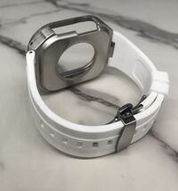 ホワイト★アップルウォッチバンド ラバーベルト カバー　ステンレス Apple Watch ケース 49mm ウルトラ　ultra メンズ レディース_画像4