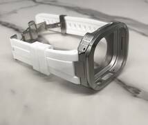 ホワイト★アップルウォッチバンド ラバーベルト カバー　ステンレス Apple Watch ケース 49mm ウルトラ　ultra メンズ レディース_画像2