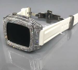 h серебряный * Apple часы частота нержавеющая сталь покрытие Kirakira резиновая лента Apple Watch кейс 44mm 45mm