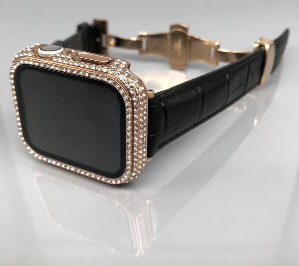 rg ブラック アップルウォッチバンド レザー 本革ベルト Apple Watch キラキラ カバー ケース 40mm 41mm 44mm 45mm 46mm 49mm