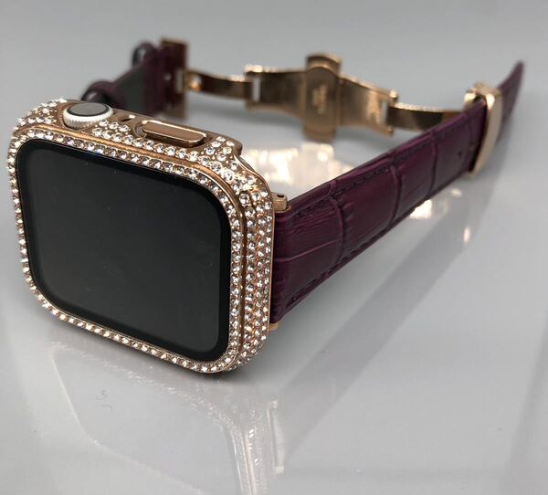 rg パープル アップルウォッチバンド 高級レザー 本革ベルト Apple Watch クロコダイル キラキラ カバー ケース 40mm 41mm 44mm 45mm