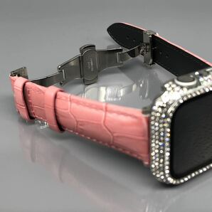 s ピンク アップルウォッチバンド 高級レザー 本革ベルト Apple Watch クロコダイル キラキラ カバー ケース 40mm 41mm 44mm 45mmの画像3