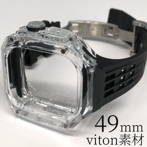 ブラック★アップルウォッチバンド ラバーベルト カバー　Apple Watch クリア ケース 49mm ウルトラ　ultra スポーツ メンズ レディース