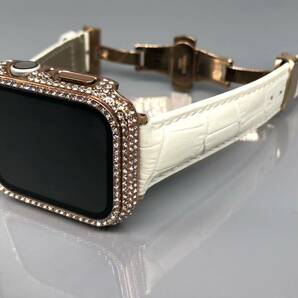 rg ホワイト アップルウォッチバンド 高級レザー 本革ベルト Apple Watch クロコダイル キラキラ　カバー　ケース 40mm 41mm 44mm 45mm
