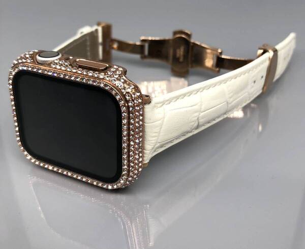 rg ホワイト アップルウォッチバンド レザー 本革ベルト Apple Watch キラキラ カバー ケース 40mm 41mm 44mm 45mm 46mm 49mm