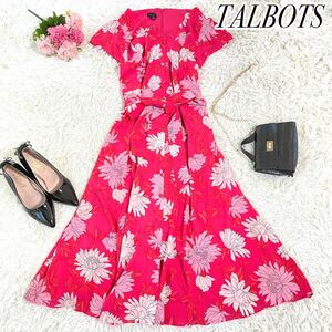 【美品】TALBOTS ロング丈　フラワー柄ベルト付ワンピース　サイズ16