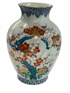 九谷焼　正峰窯　梅牡丹絵柄　花瓶　高さ２４cm