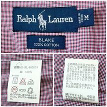 90s ビンテージ RALPH LAUREN ラルフローレン BLAKE ブレイク マイクロチェックボタンダウンシャツ M レッド系 長袖シャツ_画像9