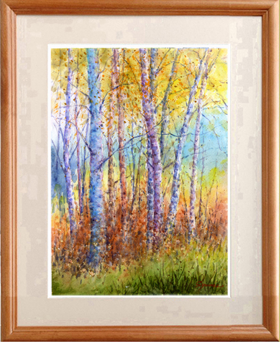 ★Watercolor★Original painting Birch Forest #607, Painting, watercolor, Nature, Landscape painting