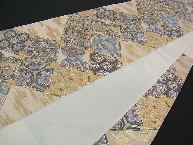 花美人□六通柄袋帯 格天井名物裂花文 金糸 逸品 eee3398 | JChere雅虎