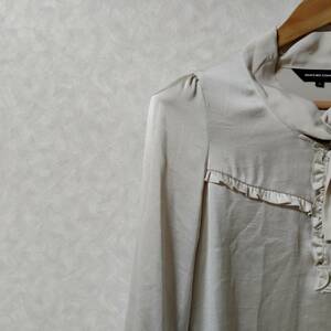 QUEENS COURT Queens Court ribbon Thai blouse shirt frill plain lady's cream white size 2 SA187
