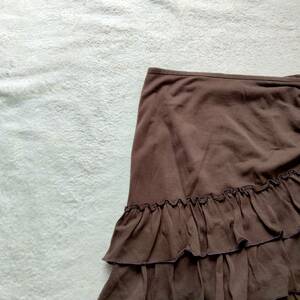 FRAGILE Fragile frill tia-do skirt bottoms plain knee height lining equipped side fastener lady's Brown size 38 smm33